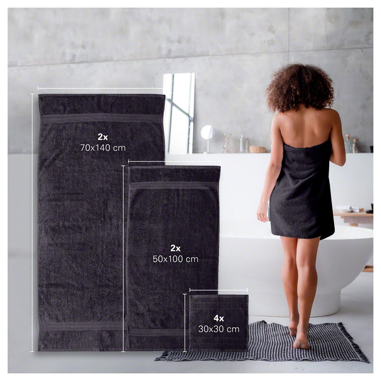 Sport-Tec Wellness Handtuch Set 8tlg Anthrazit Baumwolle