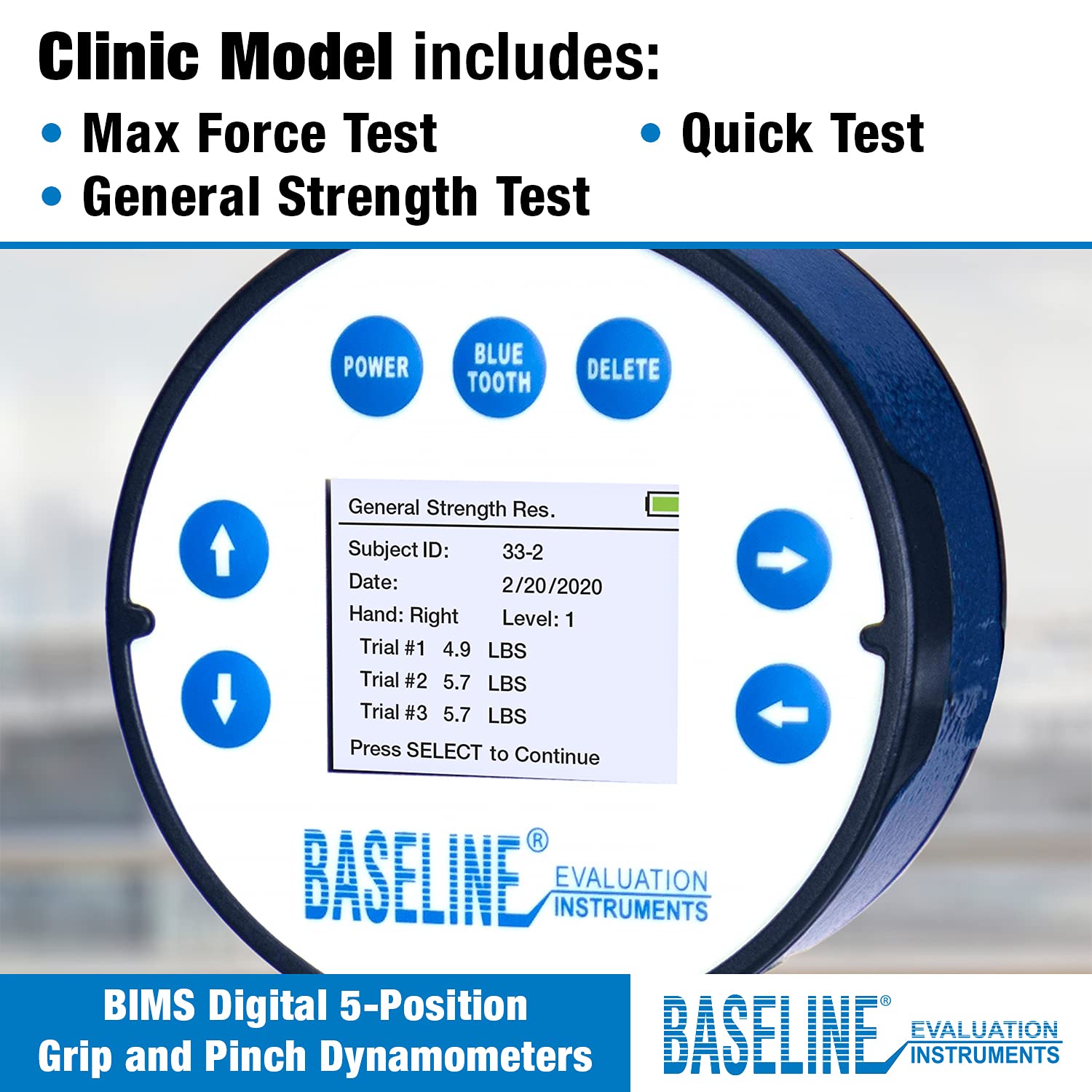 CanDo Baseline BIMS Digital Handdynamometer 5 Positionen bis 135 kg