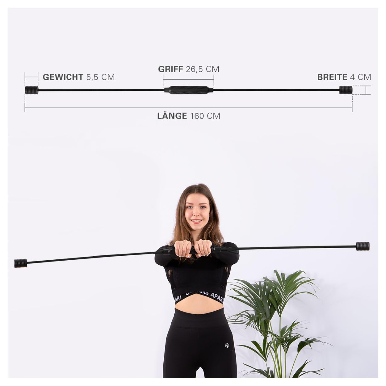 Sport-Tec Schwingstab 160 cm Schwungstab schwarz Tiefenmuskulatur