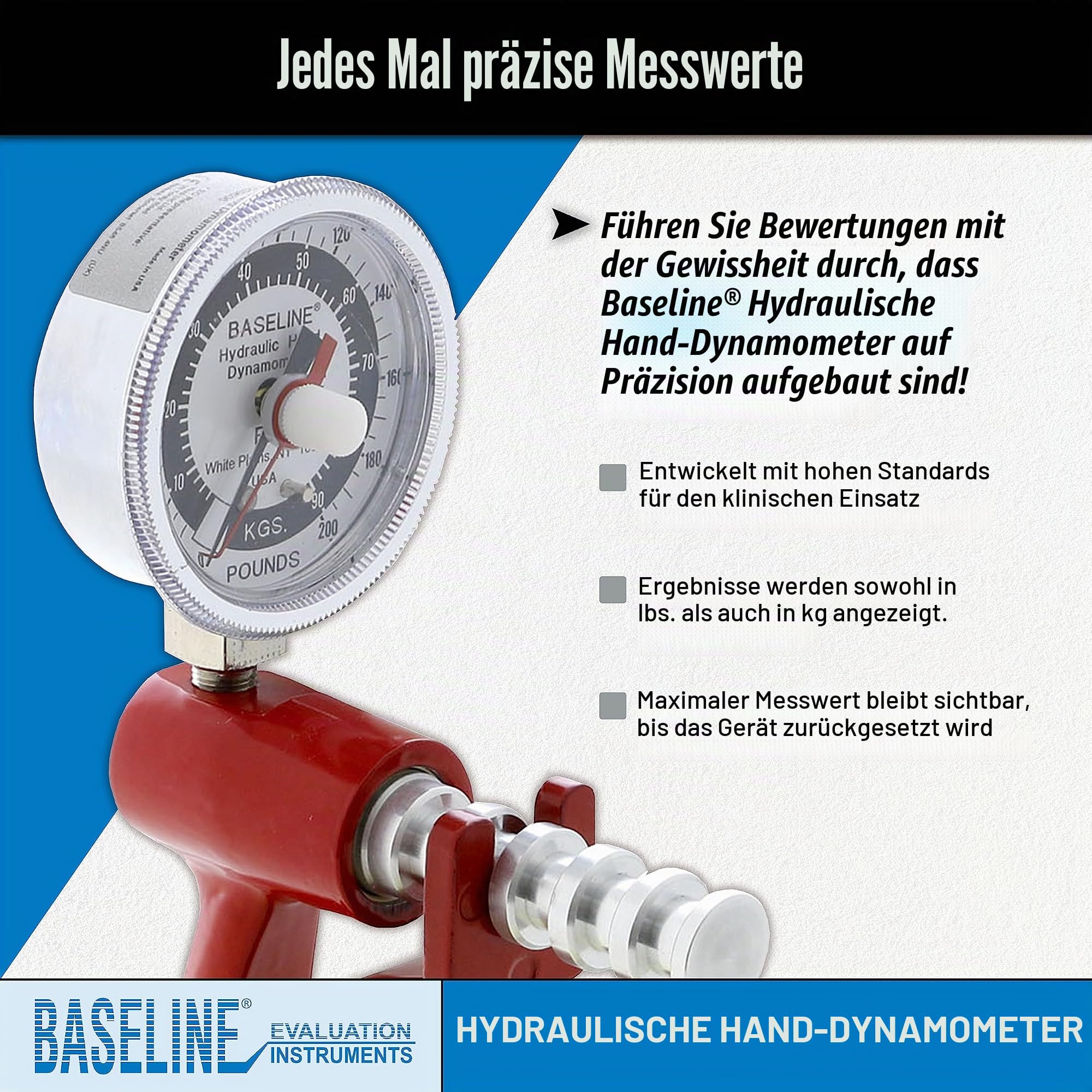 CanDo Baseline LiTE Handdynamometer hydraulisch 90,7 kg 5 Griff