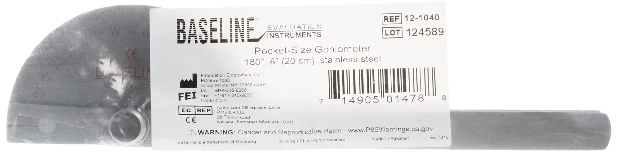 Baseline Goniometer Edelstahl 180° Winkelmesser 20,3 cm