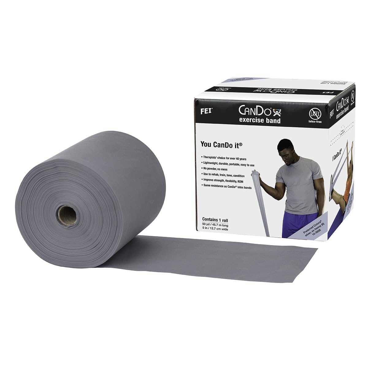 CanDo exercise bands Widerstandsband 46 m silber XX-stark