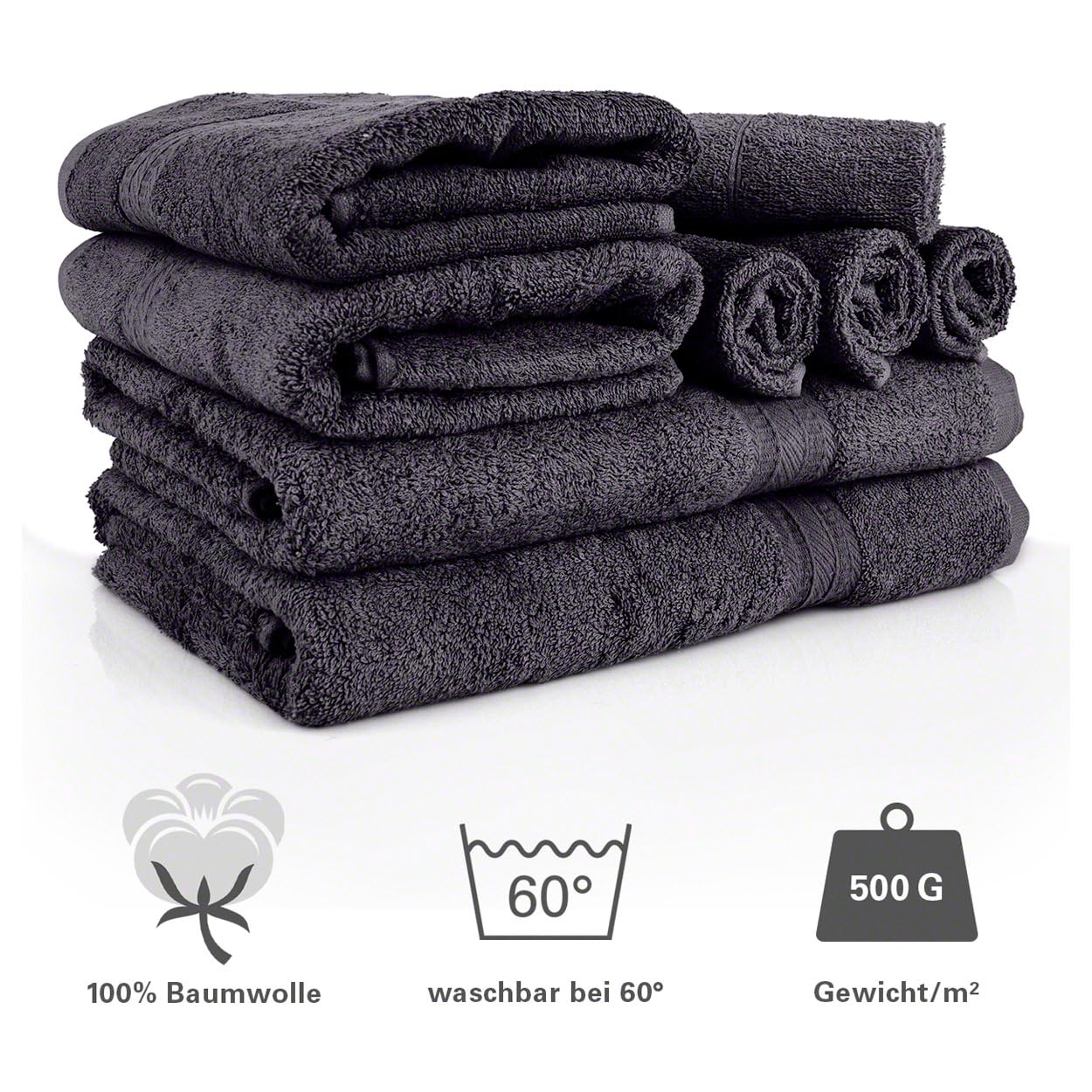 Sport-Tec Wellness Handtuch Set 8tlg Anthrazit Baumwolle