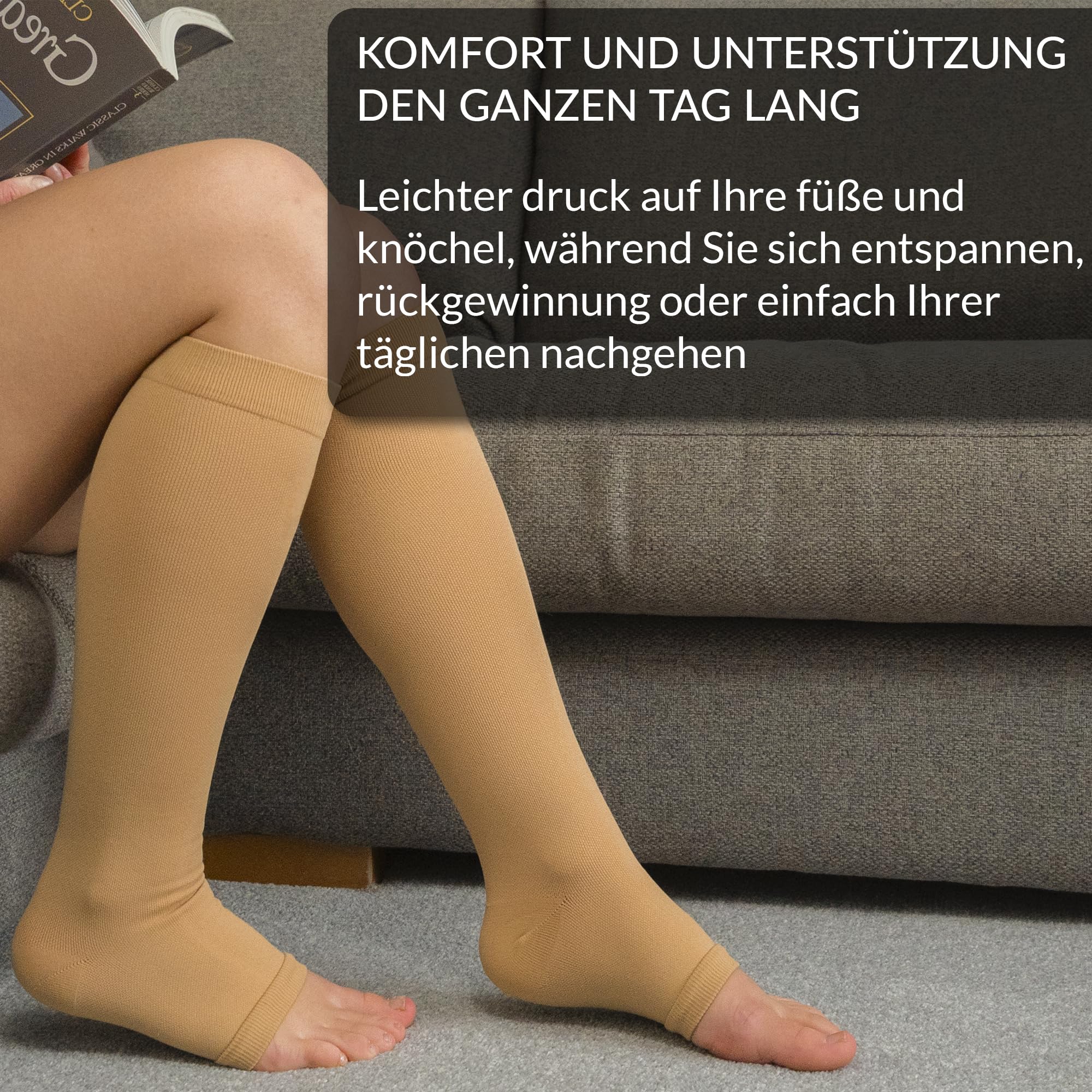 360 RELIEF Kompressionsstrümpfe ohne Zehen S-M beige