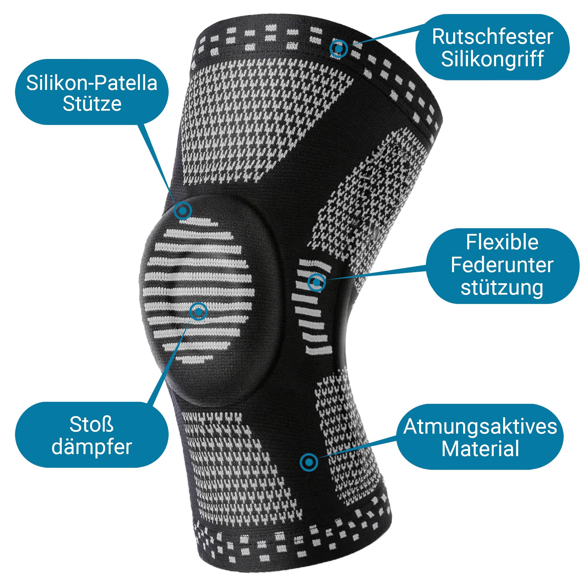 360 RELIEF Knee Support Brace Kniebandage Schwarz mit Gelenk
