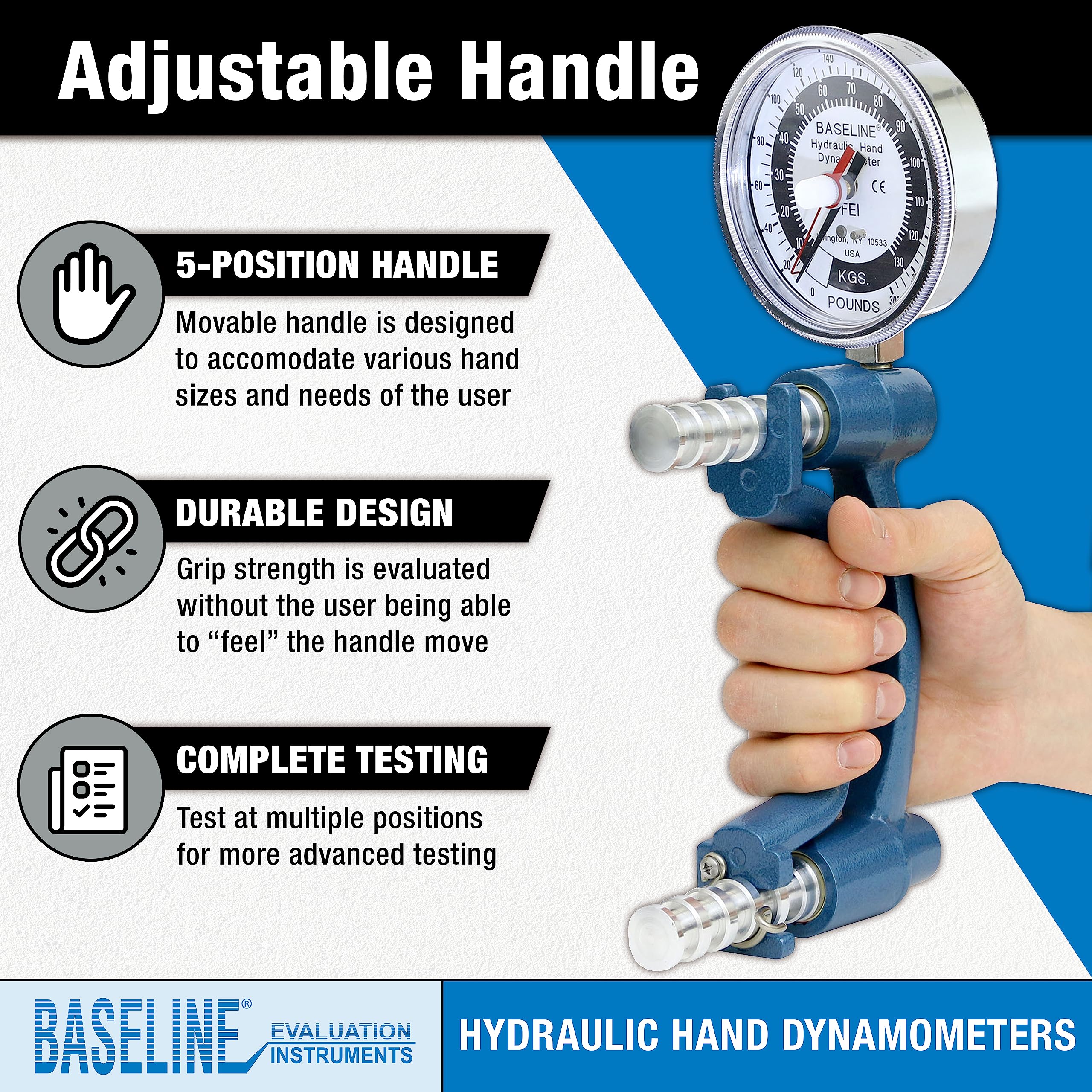 Baseline HiRes ER Handdynamometer analog 136 kg Griffkraft