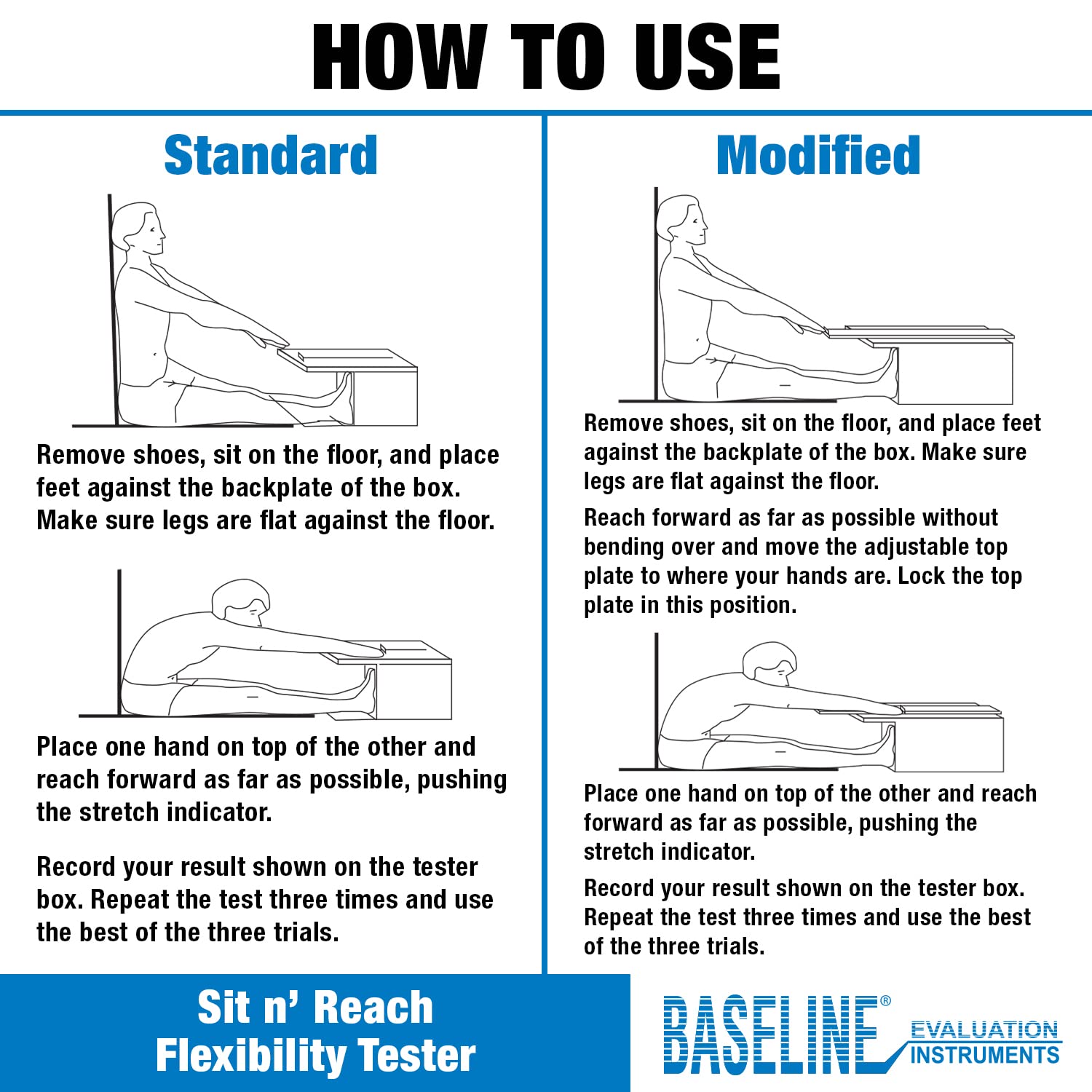 CanDo Baseline Sit n Reach Flexbox Metall mit cm/inch Skala
