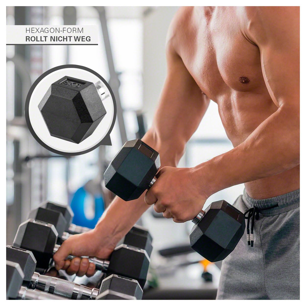 Sport-Tec Hex Kompakthantel 5 kg Gummi Kurzhantel