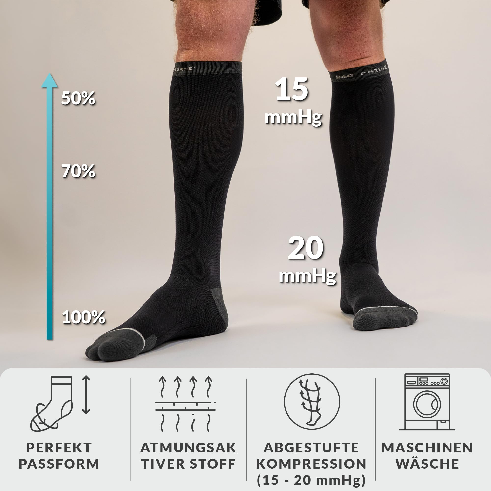 360 RELIEF Medical Compression Socks grau 1 Paar Stützstrümpfe