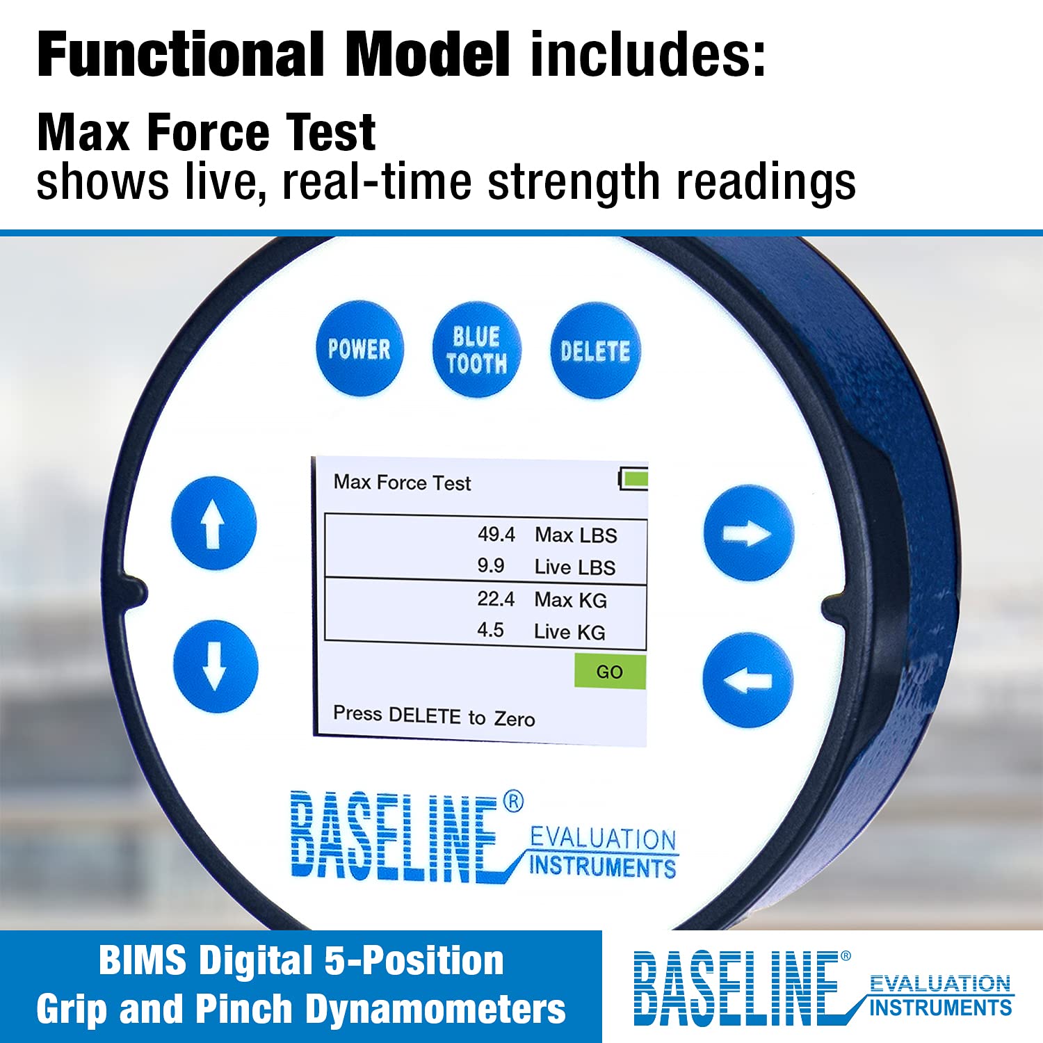 CanDo Baseline BIMS Handdynamometer digital 135 kg LCD