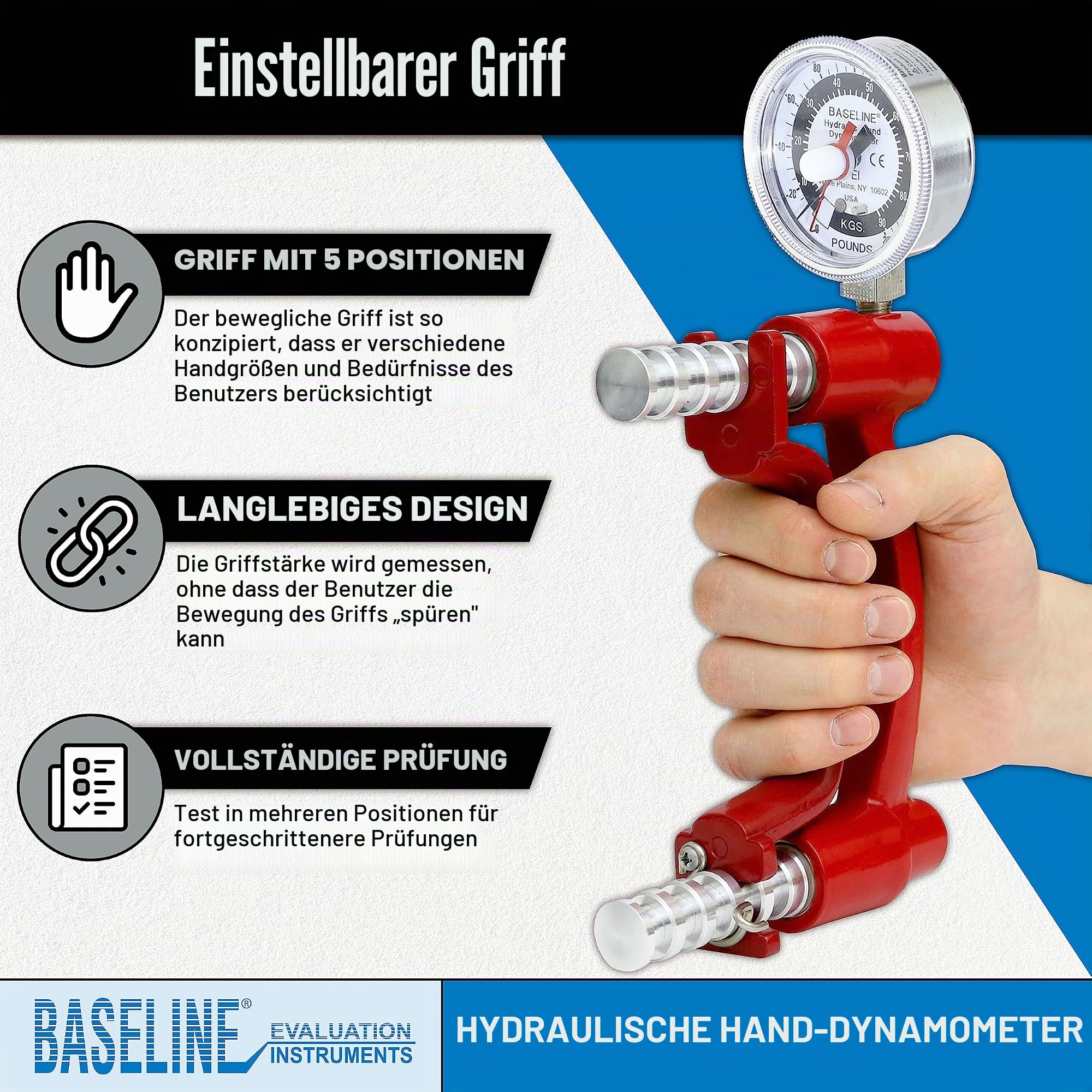 CanDo Baseline LiTE Handdynamometer hydraulisch 90,7 kg 5 Griff