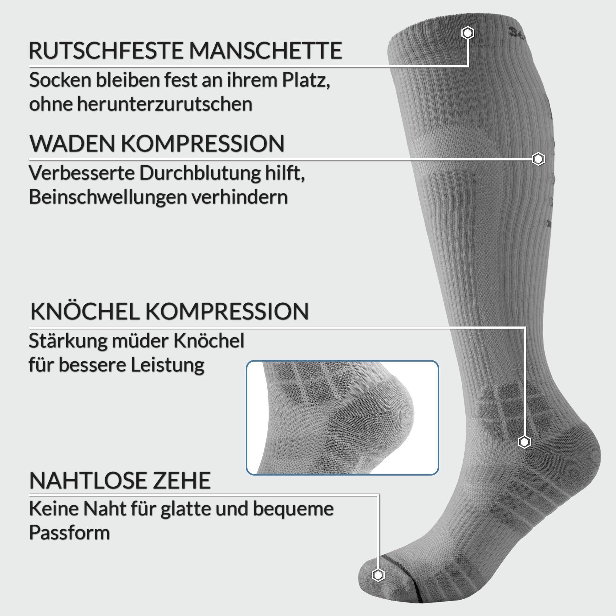 360 RELIEF Medical Compression Socks Stützstrümpfe 1Paar Grau