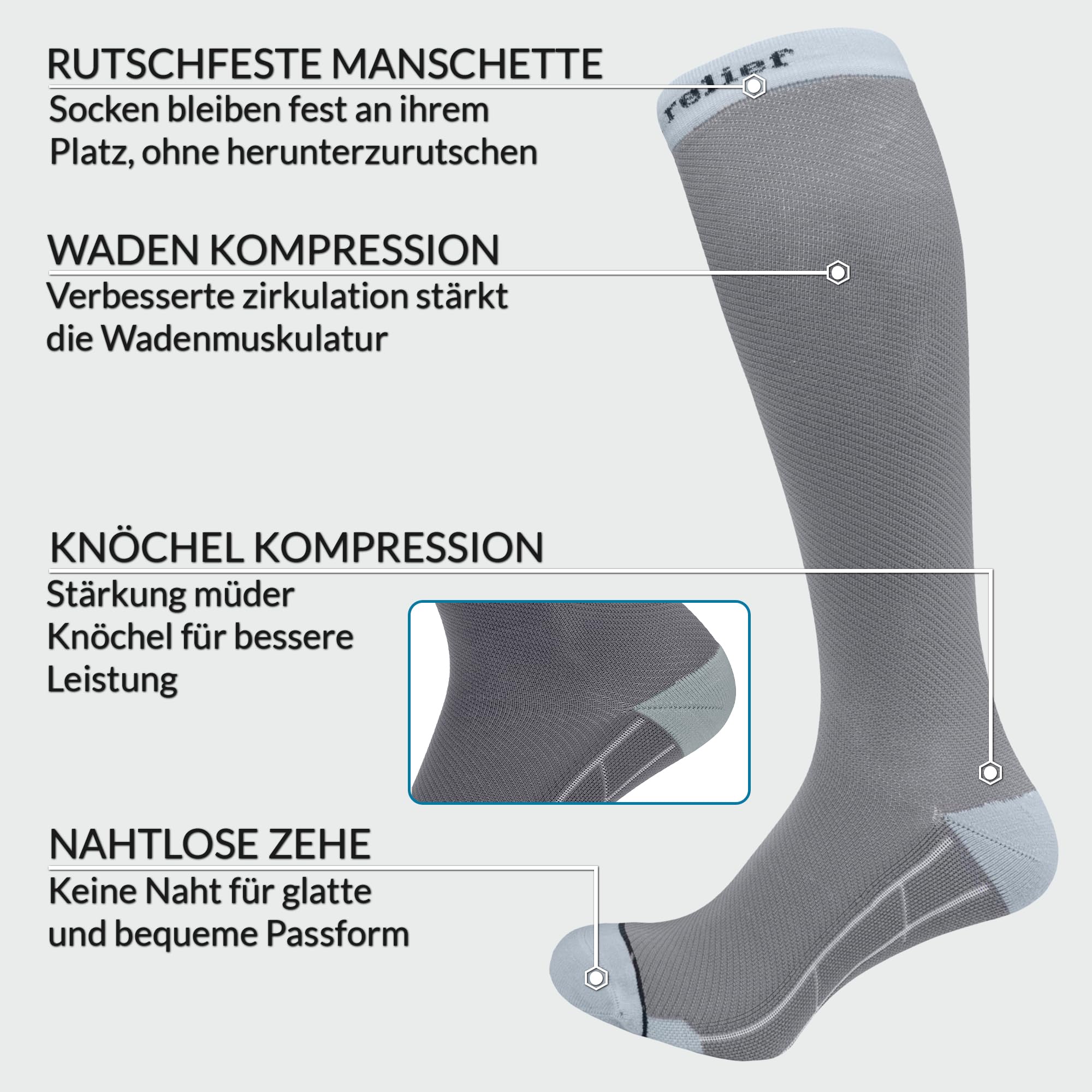 360 RELIEF Medical Compression Socks grau 1 Paar Stützstrümpfe