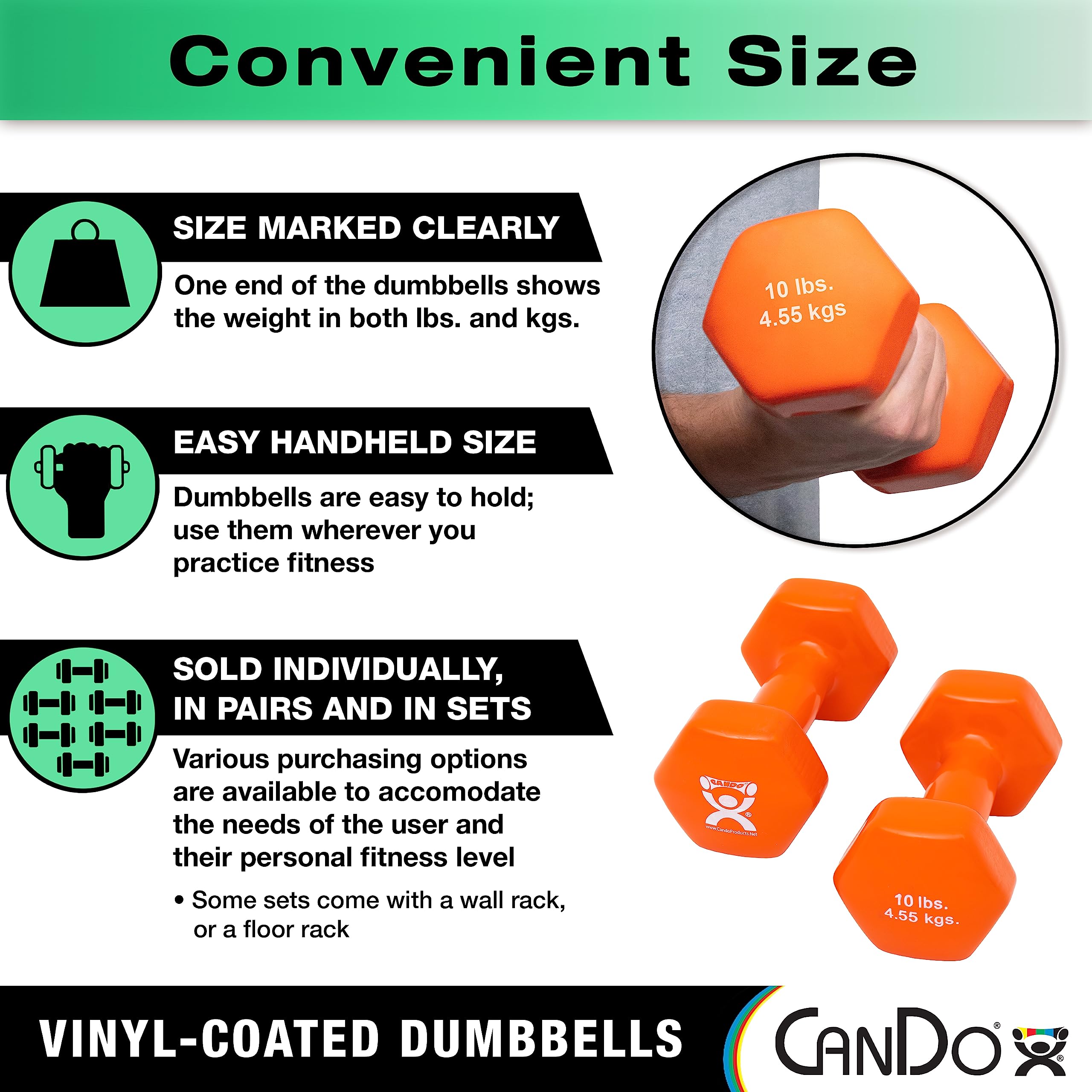 CanDo Vinyl Hantel 1,36 kg grün Gusseisen