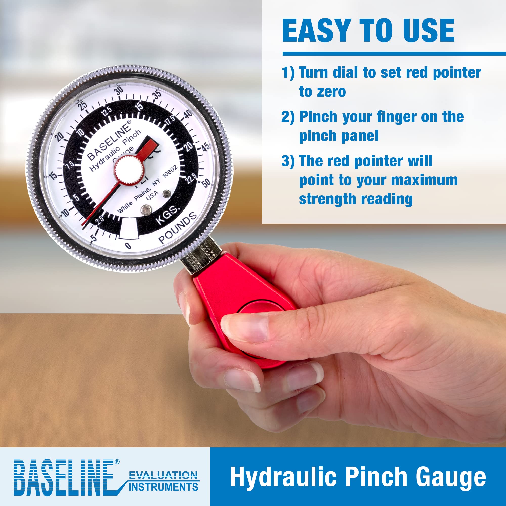 CanDo Baseline Pinch Gauge LiTE 50 lb analog