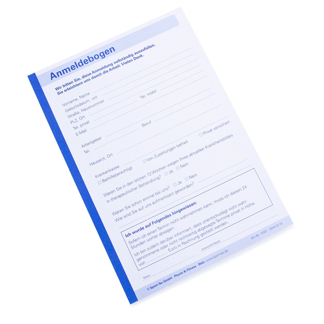Sport-Tec Anmeldung Vordruck Anmeldeblock DIN A6 250 Blatt