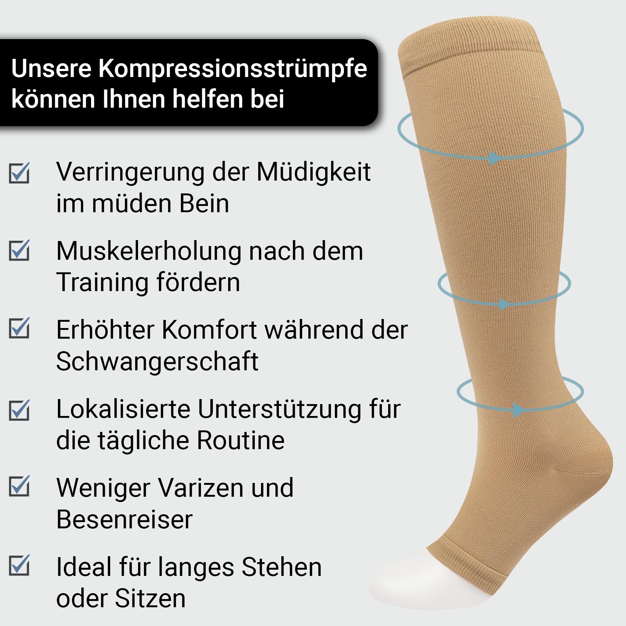 360 RELIEF Kompressionsstrümpfe ohne Zehen S-M beige