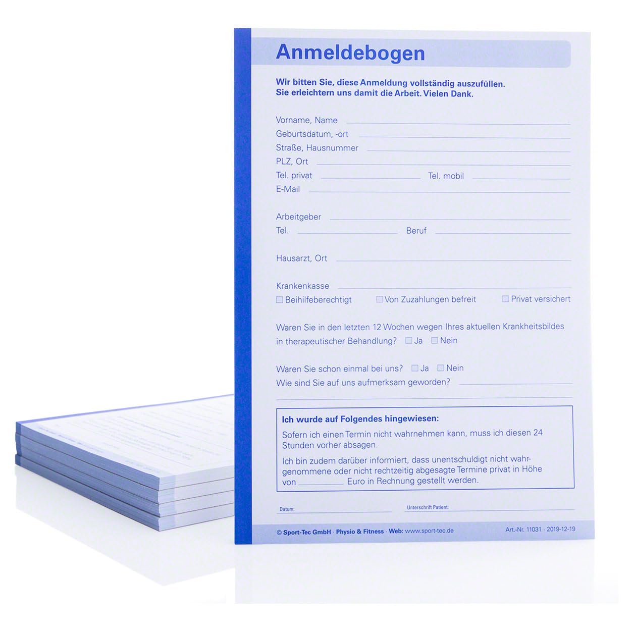 Sport-Tec Anmeldung Vordruck Anmeldeblock DIN A6 250 Blatt