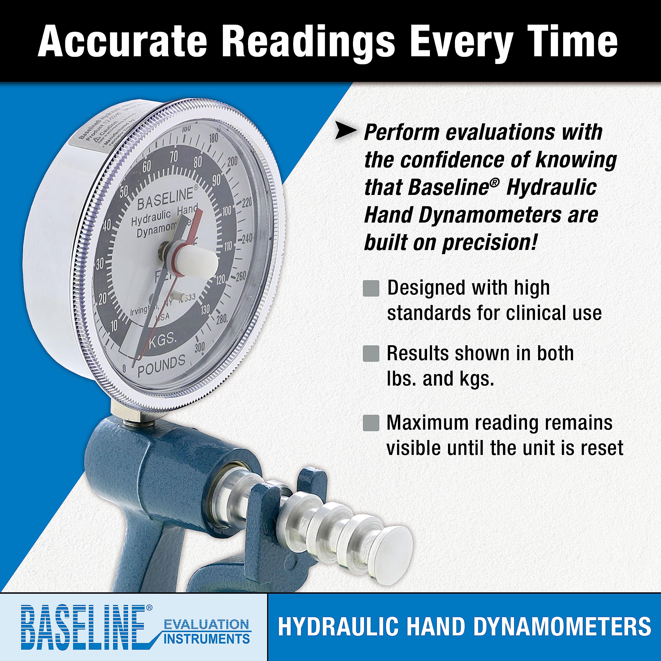 Baseline HiRes ER Handdynamometer analog 136 kg Griffkraft