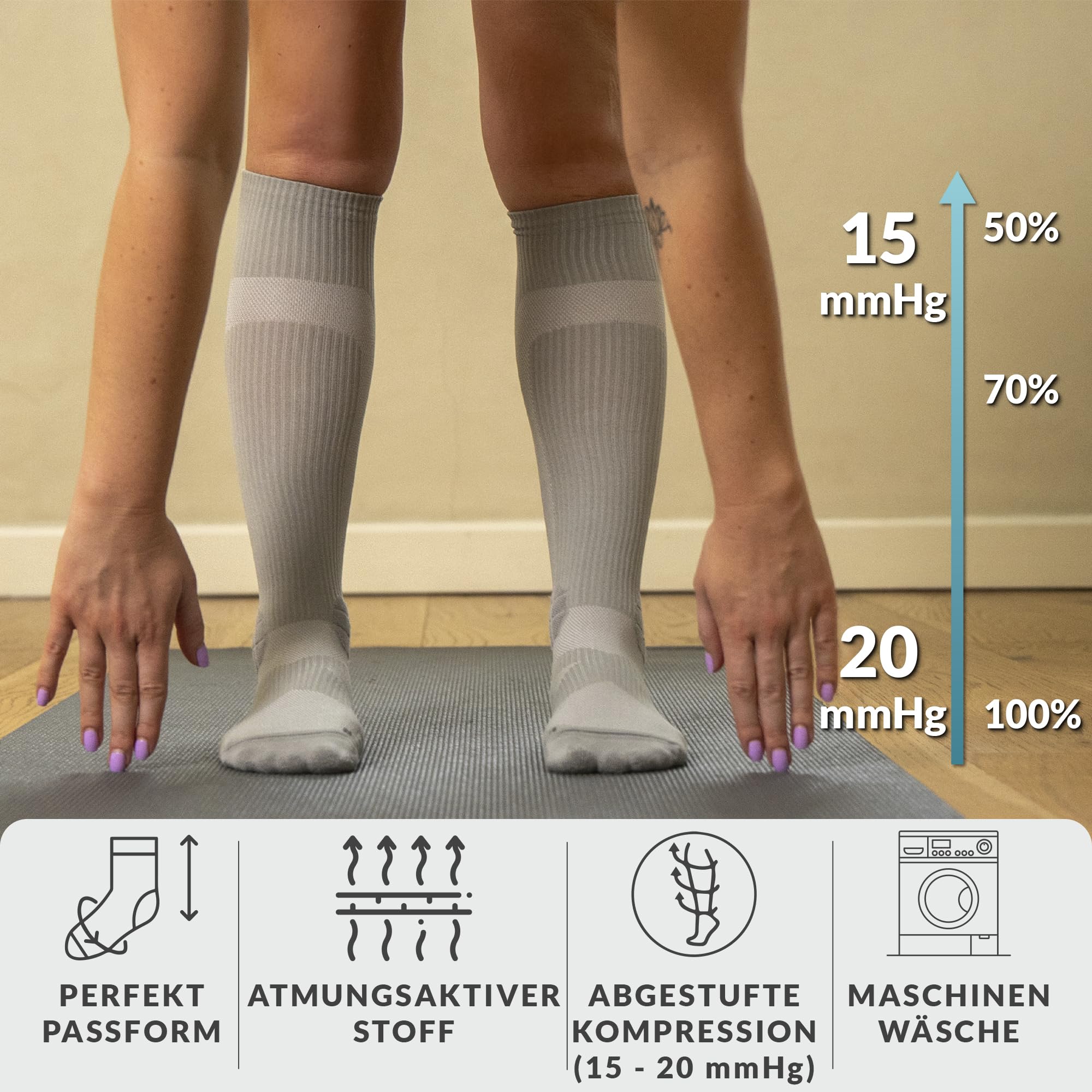 360 RELIEF Medical Compression Socks Stützstrümpfe 1Paar Grau
