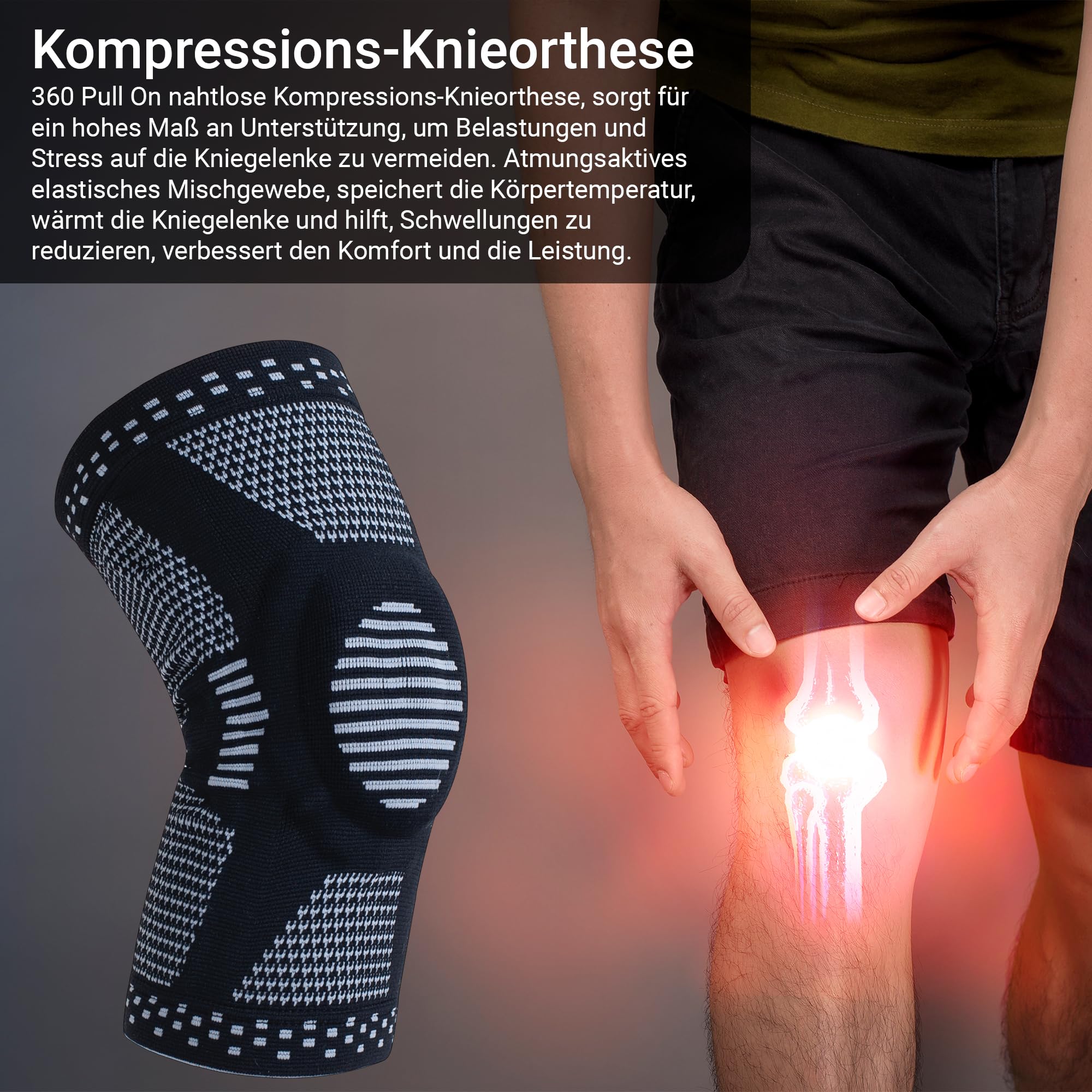 360 RELIEF Knee Support Brace Kniebandage Schwarz mit Gelenk